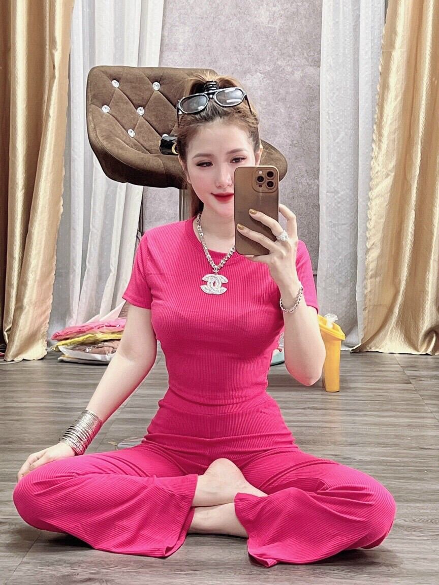 Set bộ thun gân áo crotop quần dài