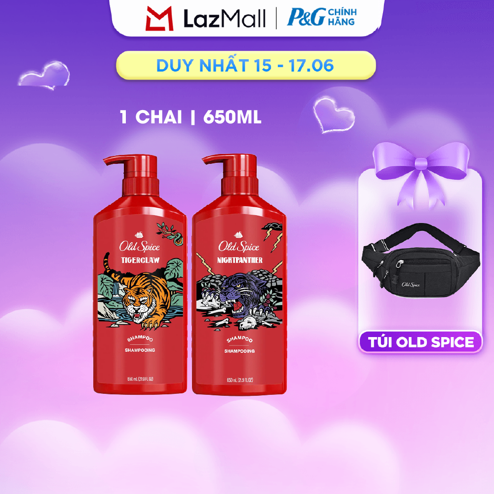 Dầu Gội Xả OLD SPICE Nhập Khẩu Mỹ 2IN1 Hương Nước Hoa Cho Nam Night Panther/ Tigerclaw Chai 650ML
