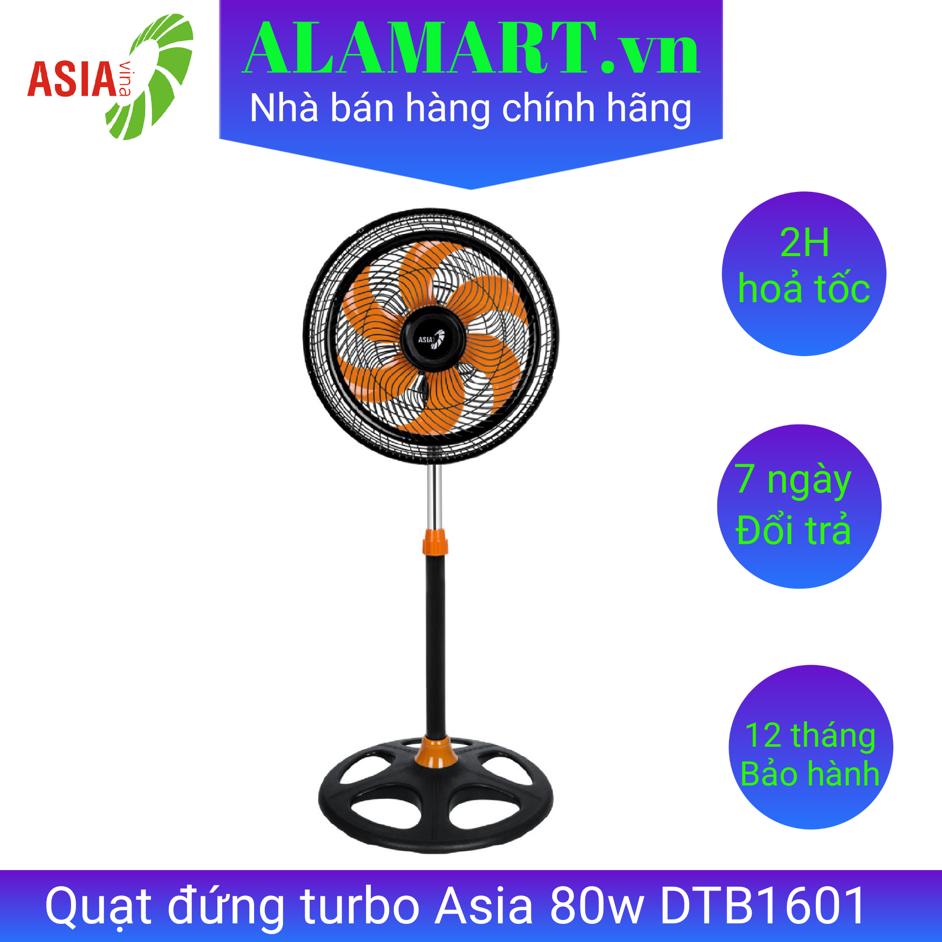 Quạt đứng turbo Asia DTB-1601 80w êm mát xa phù hợp không gian rộng