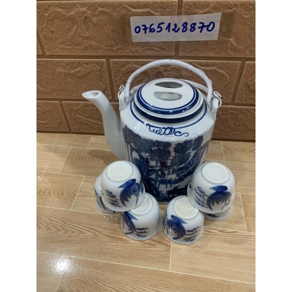 Bộ bình trà 800ml kèm 6 tách ( cao 12cm ) hoa văn ngẫu nhiên