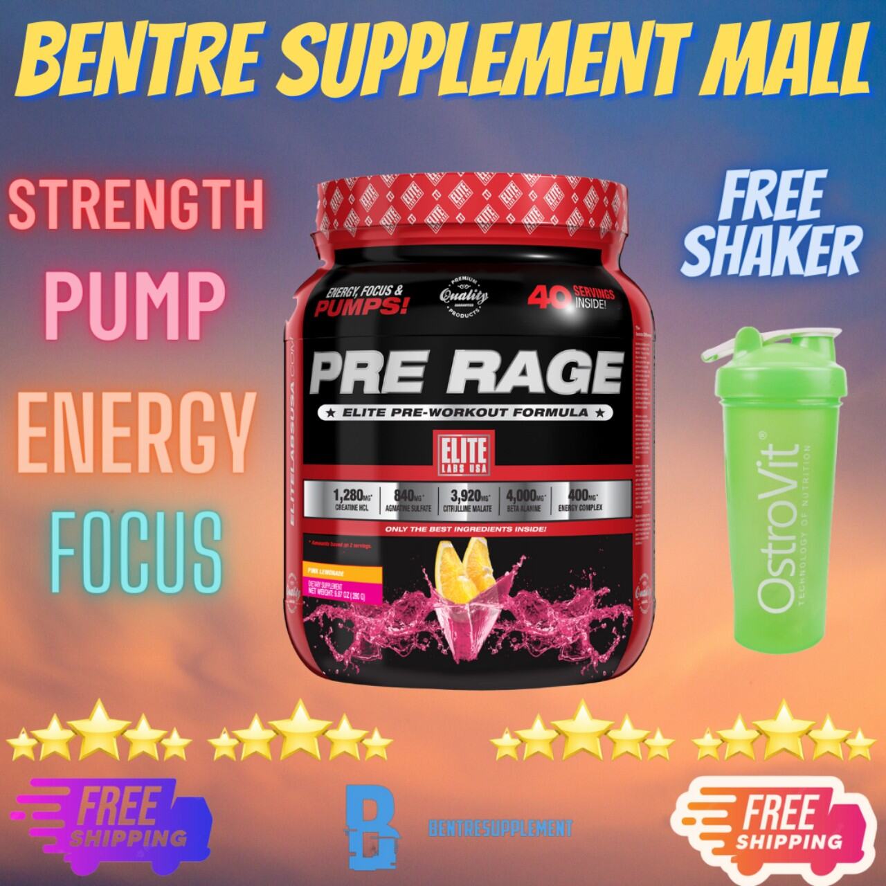 ELITELABS PRE RAGE - PRE-WORKOUT TĂNG SỨC MẠNH ĐẲNG CẤP 40 SERVINGS