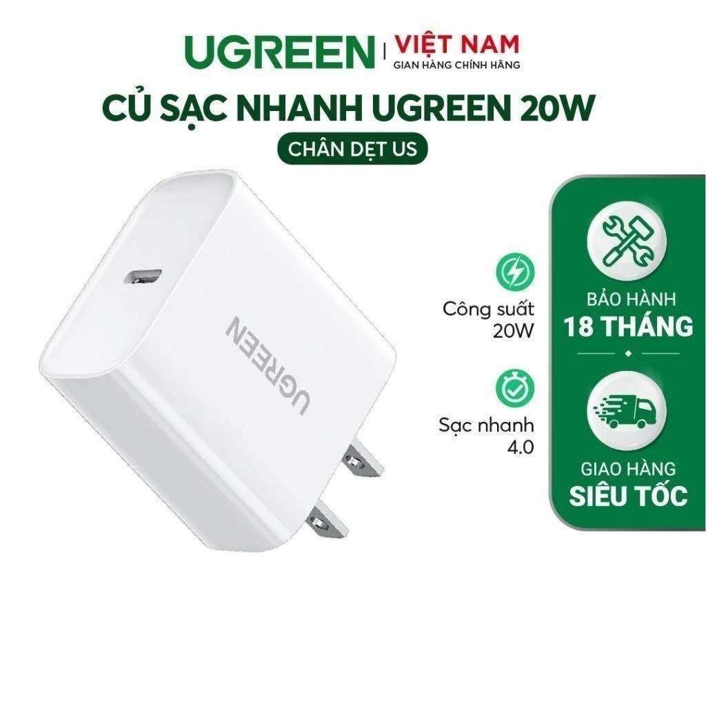 Củ sạc nhanh ugreen 20w cd137 qc4.0 qc3.0| usb type c| sạc nhanh pd |bảo hành 18 tháng 1 đổi 1