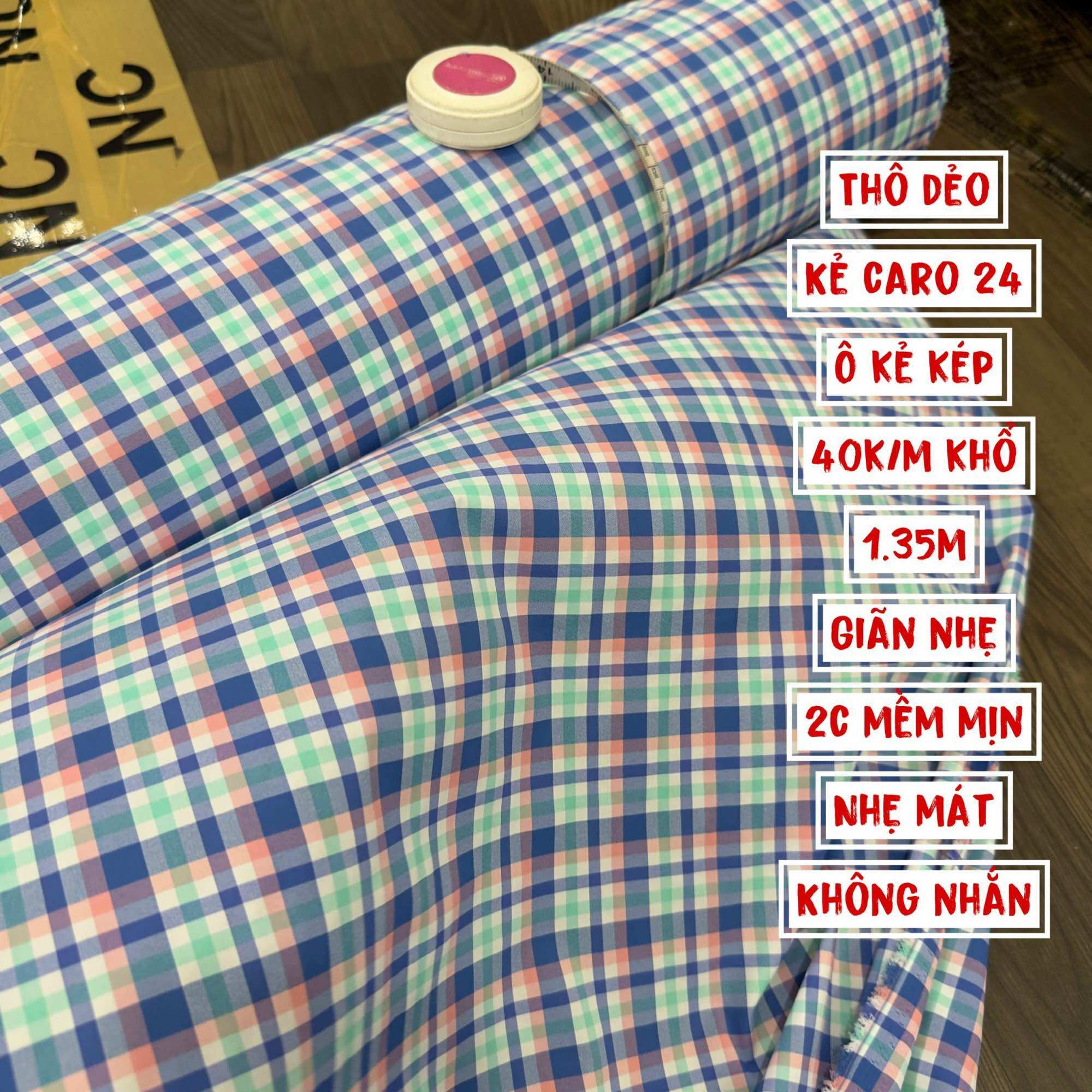 Vải Thô Kẻ Caro - Thô dệt kiểu linen mát không nhăn, may váy bộ, áo sơ mi, quần suông hè