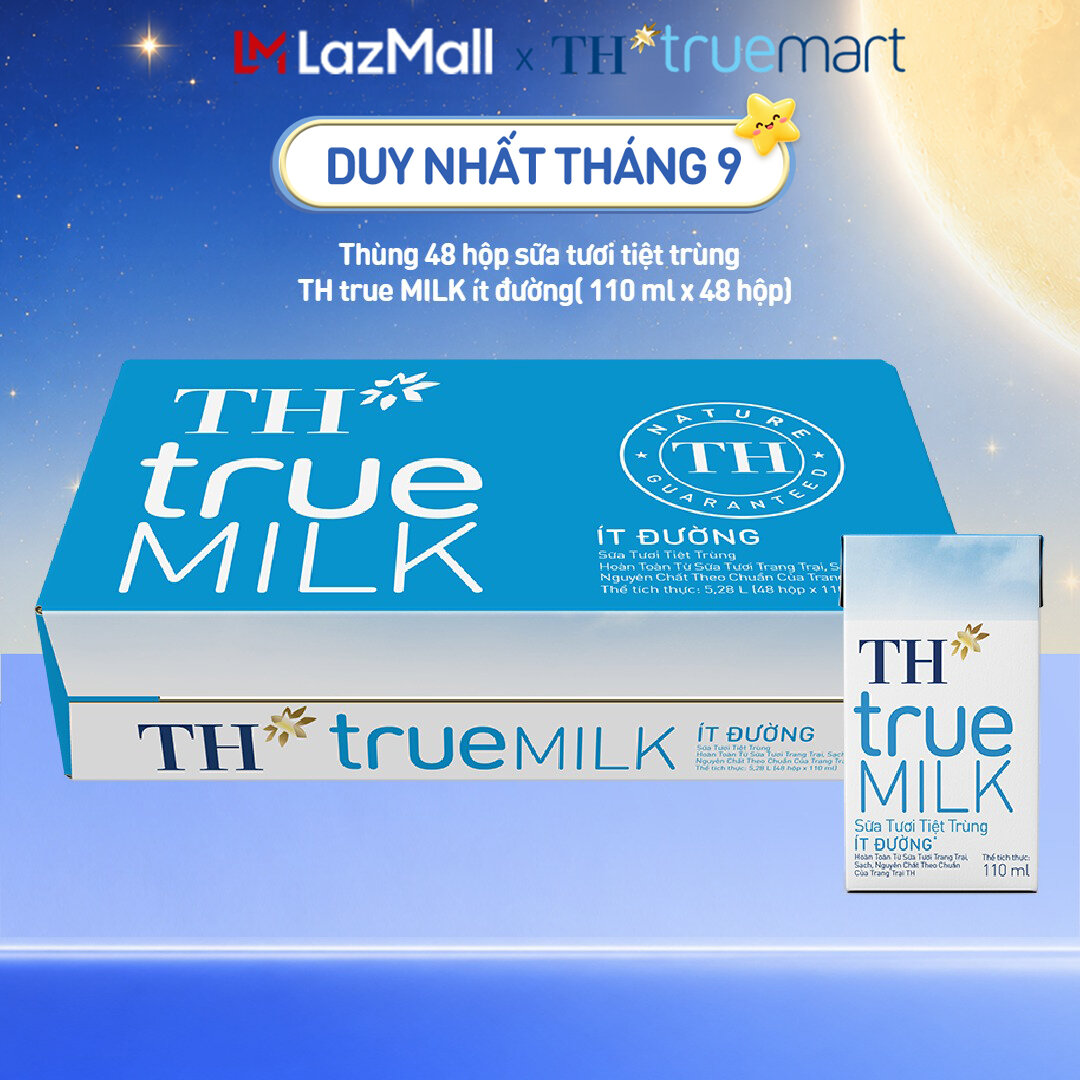 Thùng 48 hộp sữa tươi tiệt trùng TH true MILK ít đường 110 ml (110 ml x 48)