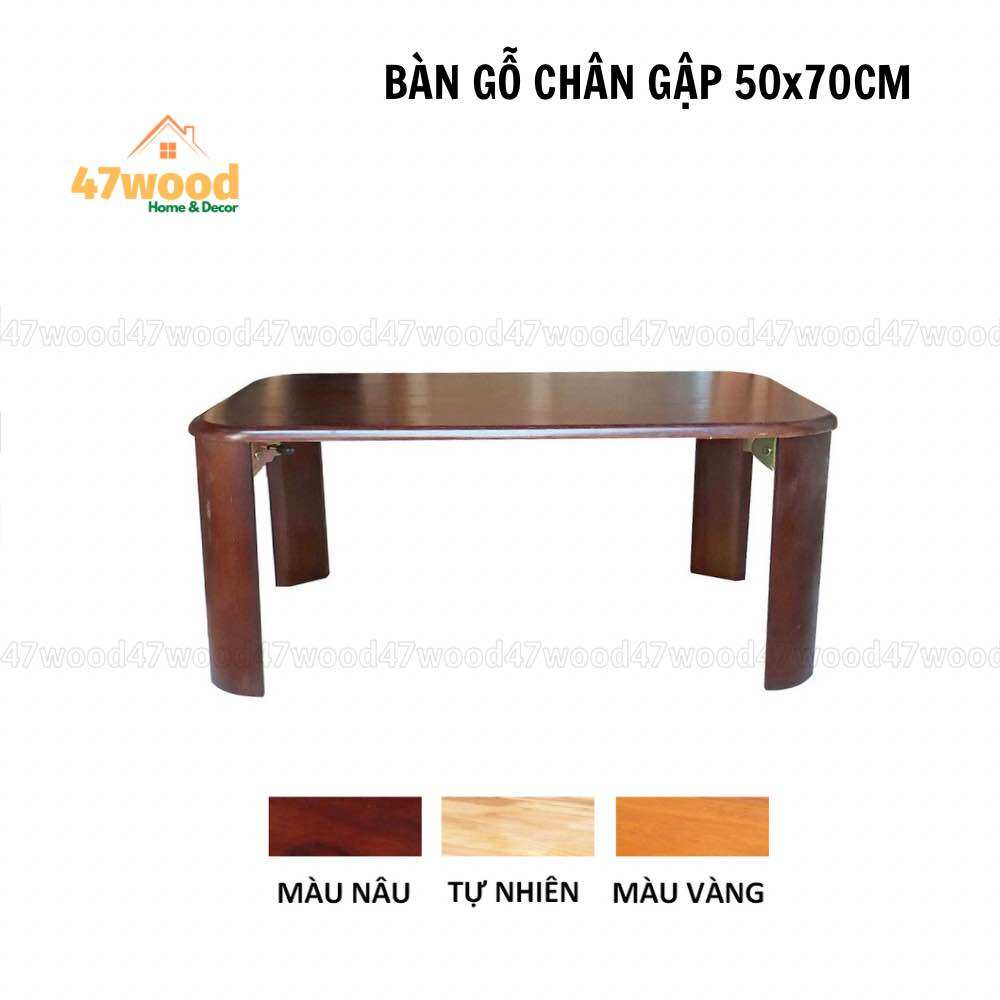 Bàn trà chân xếp gọn kích thước 50x70cm, Bàn ăn chân bánh mỳ xếp gọn 47wood