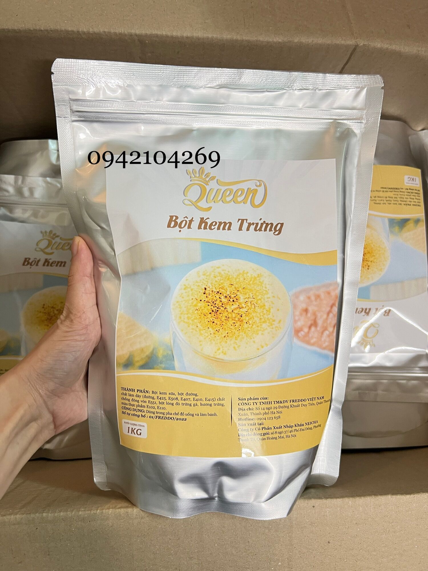 Bột kem trứng queen gói 1kg tạo lớp kem trứng thơm ngậy đỉnh chóp