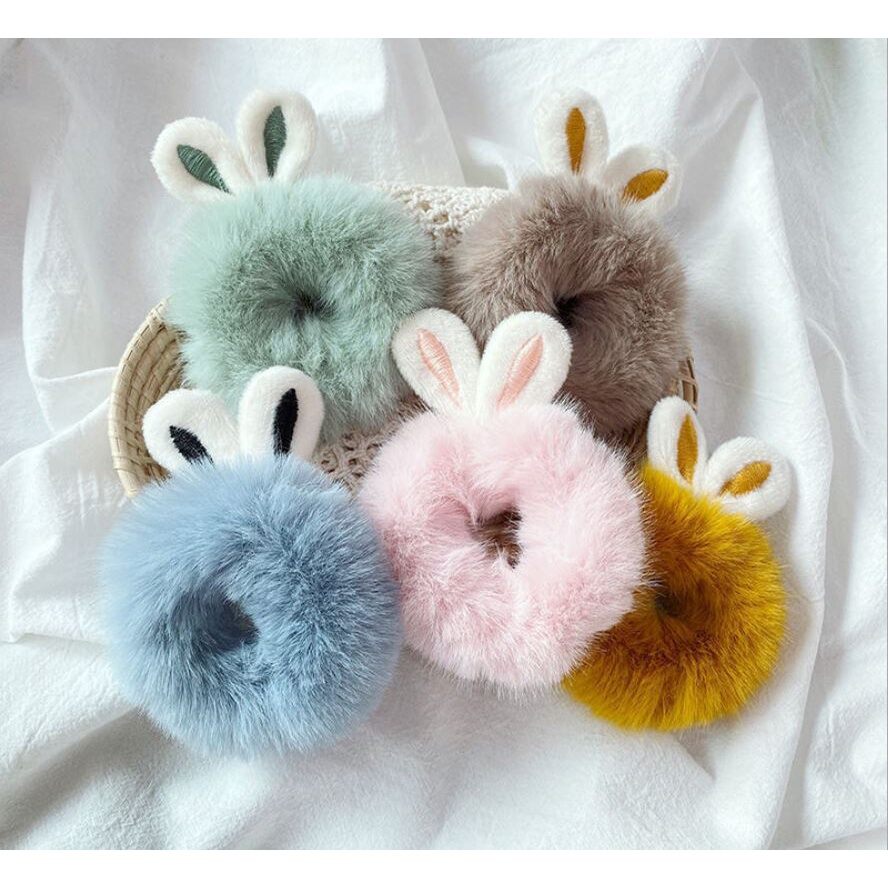 Dây buộc tóc tai thỏ lông mềm siêu cute (set 2 cái)