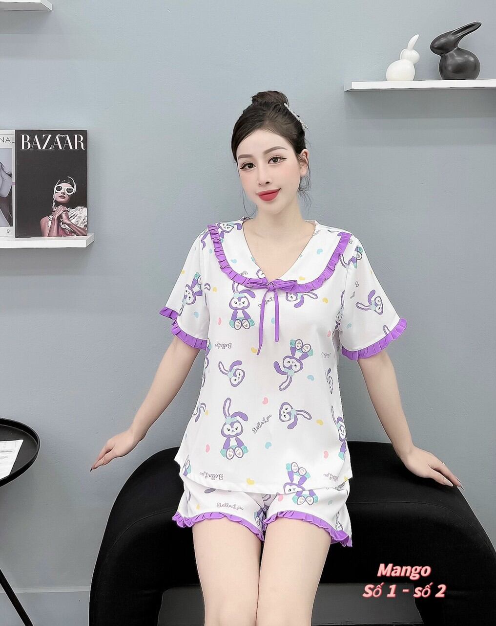 [Mango]Đồ Bộ Pyjama Mặc Nhà Quần Đùi Lụa Mango Mềm Mát 🌸
