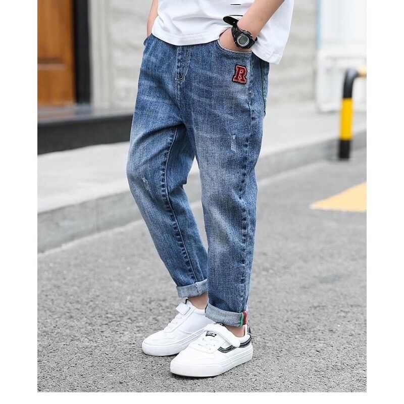 Quần jeans dài cạp chun, co giãn bé trai