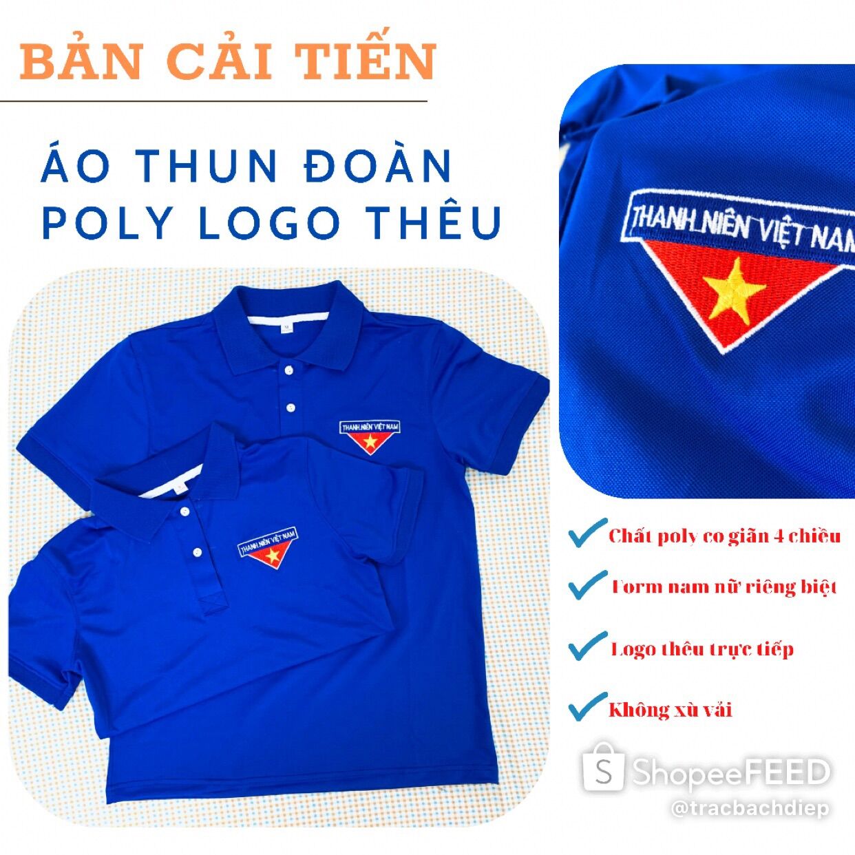 Áo thun đoàn chất poly logo thêu co giãn 4 chiều