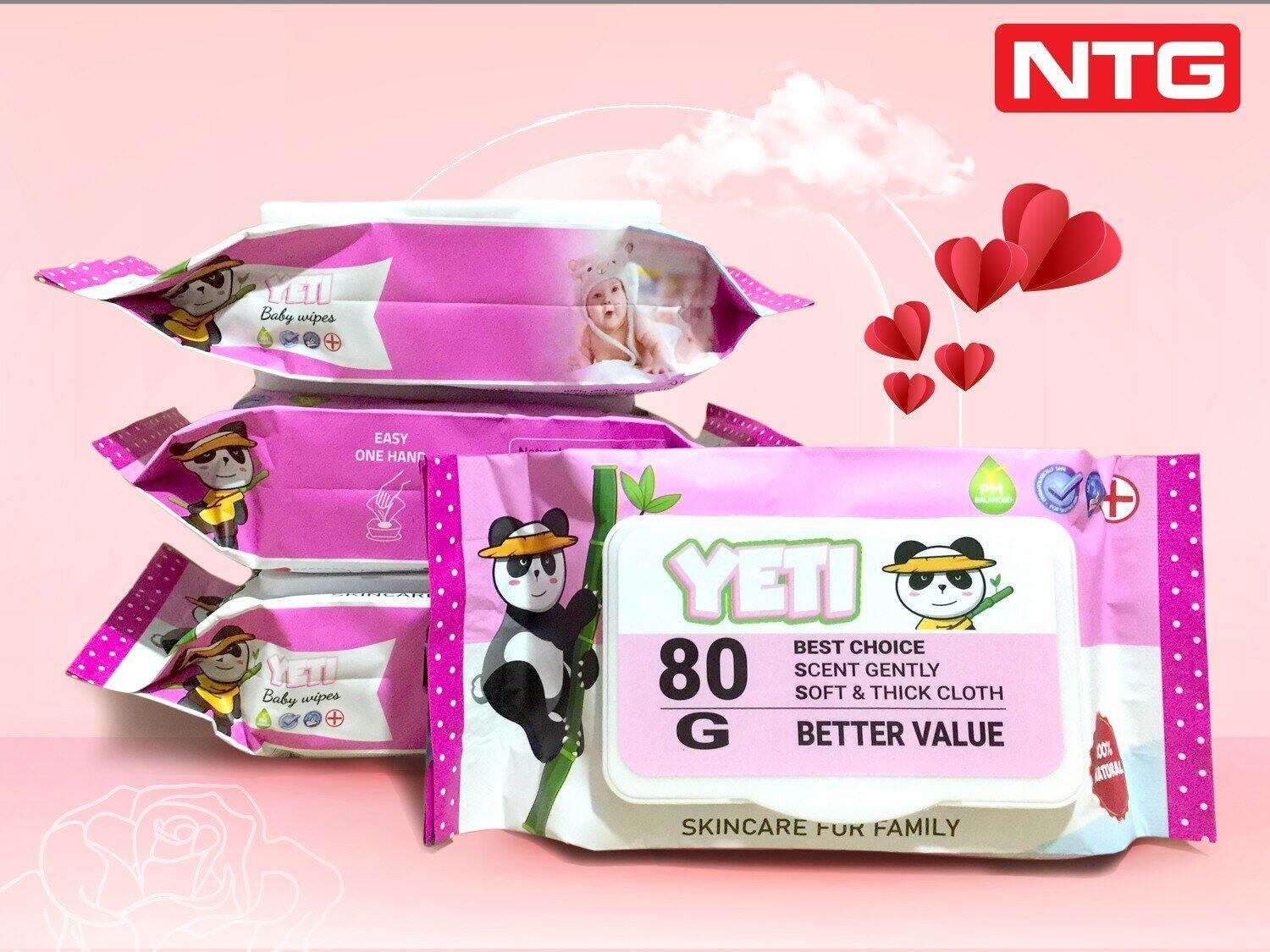 8 gói YETI  Khăn giấy ướt 80g Hồng, Không mùi Khăn ướt không cồn dùng được cho bé An Toàn cho bé Hàng xuất khẩu