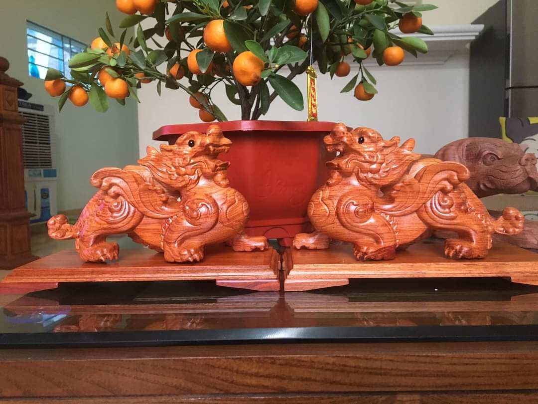Cặp tỳ hưu phong thủy gỗ hương