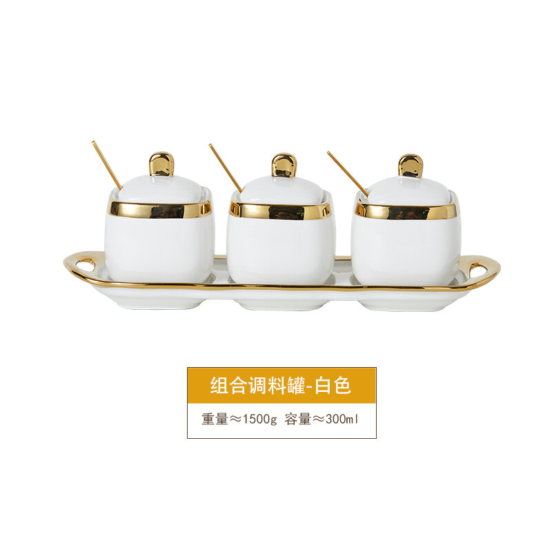 Lọ gia vị bắc âu lọ gia vị gốm sứ hộp gia vị gia vị có nắp thìa hộp 3 món lọ muối nhà bếp lọ ớt