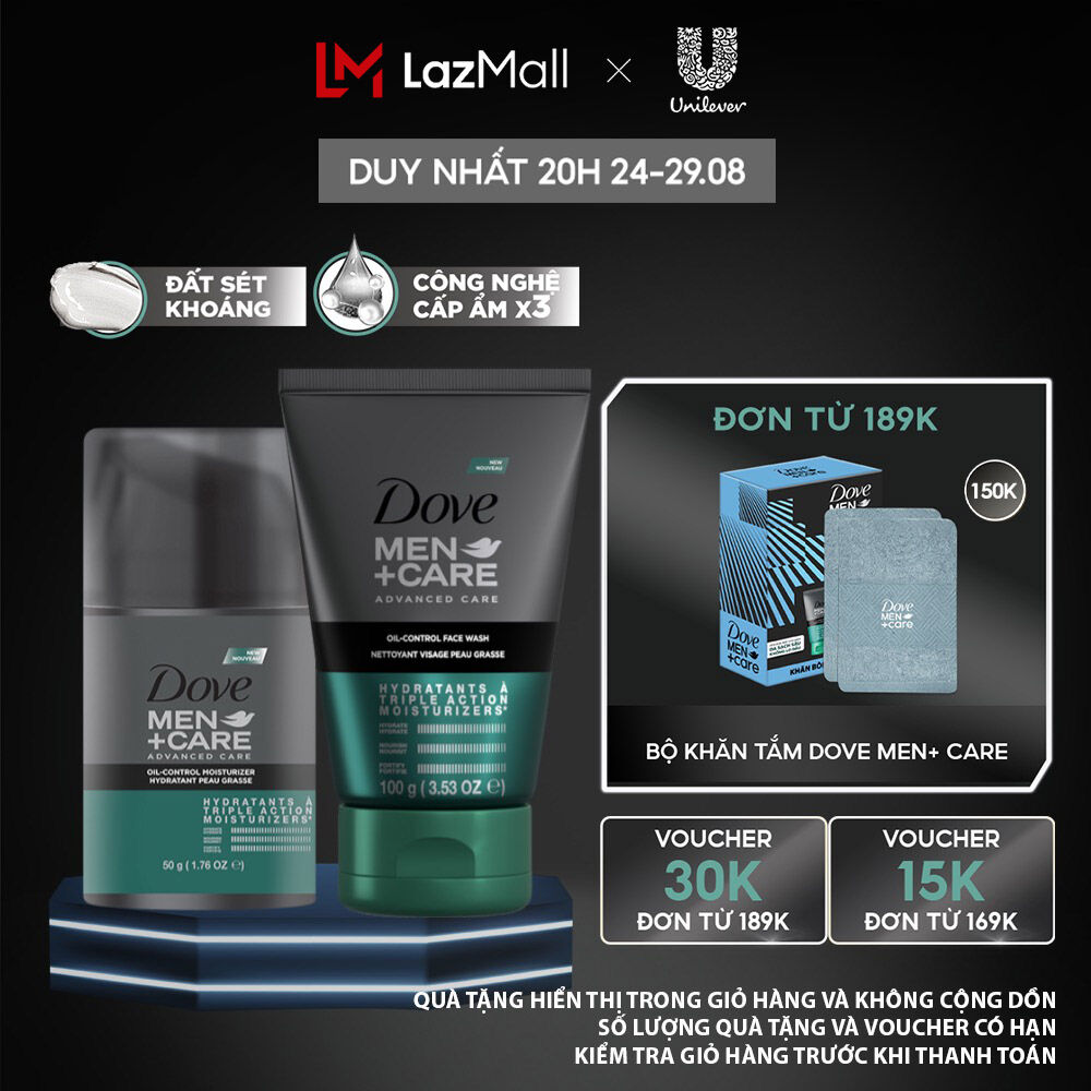 Combo sữa rửa mặt 100g & kem dưỡng 50g dove men+care kiềm dầu