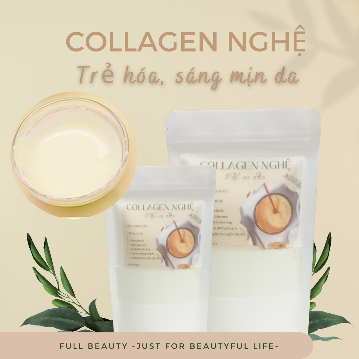 Bột mặt nạ dẻo collagen nghệ full beauty trẻ hóa, sáng mịn da