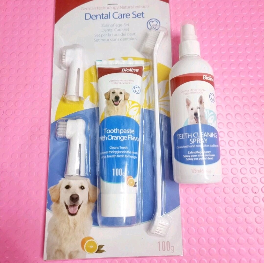 Bộ vệ sinh răng miệng Bioline & Xịt giảm mùi hôi miệng thú cưng Bioline