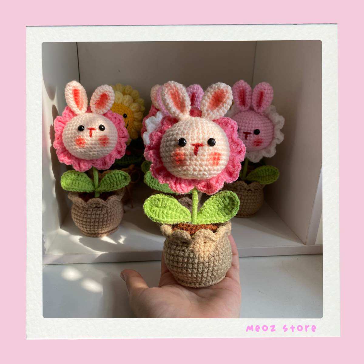 Chậu hoa thỏ handmade để bàn bằng len
