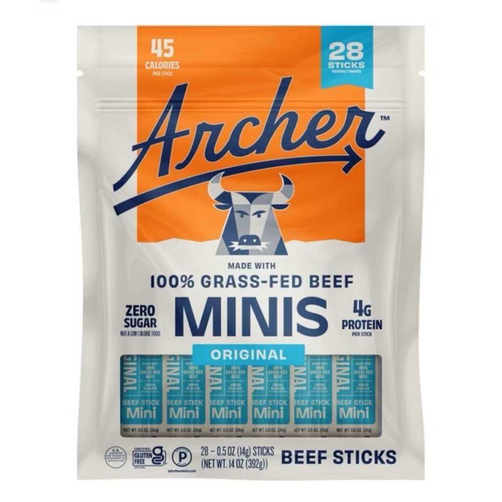 Thanh thịt Bò Ăn Liền không đường, 100% thịt bò ăn cỏ Country Archer Grass Fed Original Mini Beef Stick Mỹ 28thanh