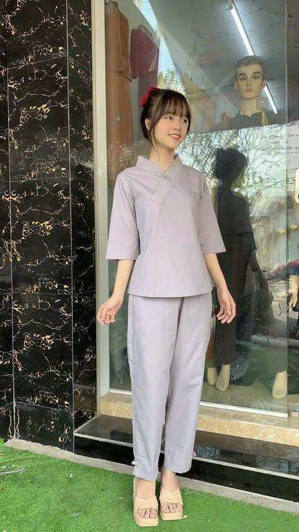 Đồ Lam Đi Chùa _ Mẫu 1 nút không thêu ( vãi kate )