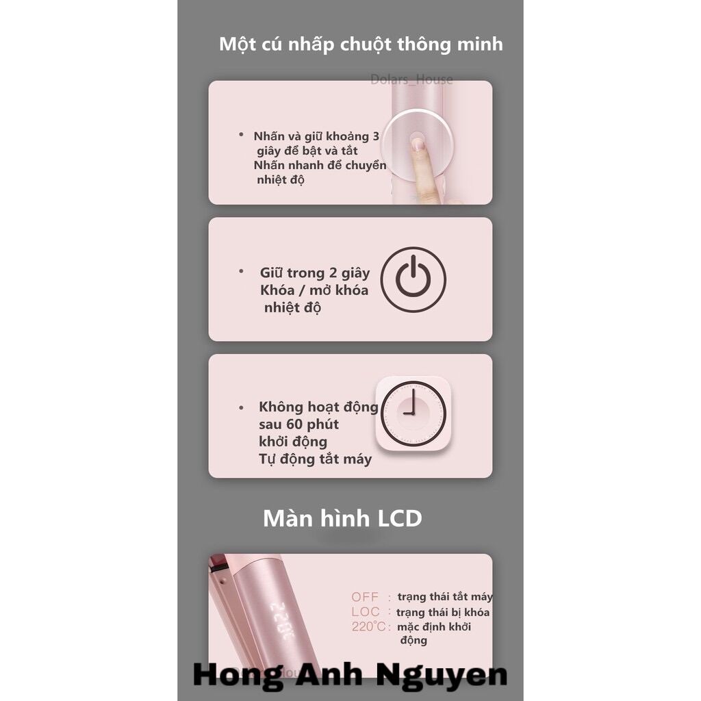 Máy là (duỗi) tóc siêu mỏng Pritech có 6 mức chỉnh nhiệt, bảo hành 3 tháng