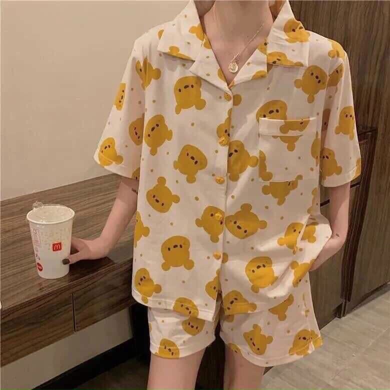 Bộ ngủ pizama cộc tay kate lụa loại 1 yêu luôn