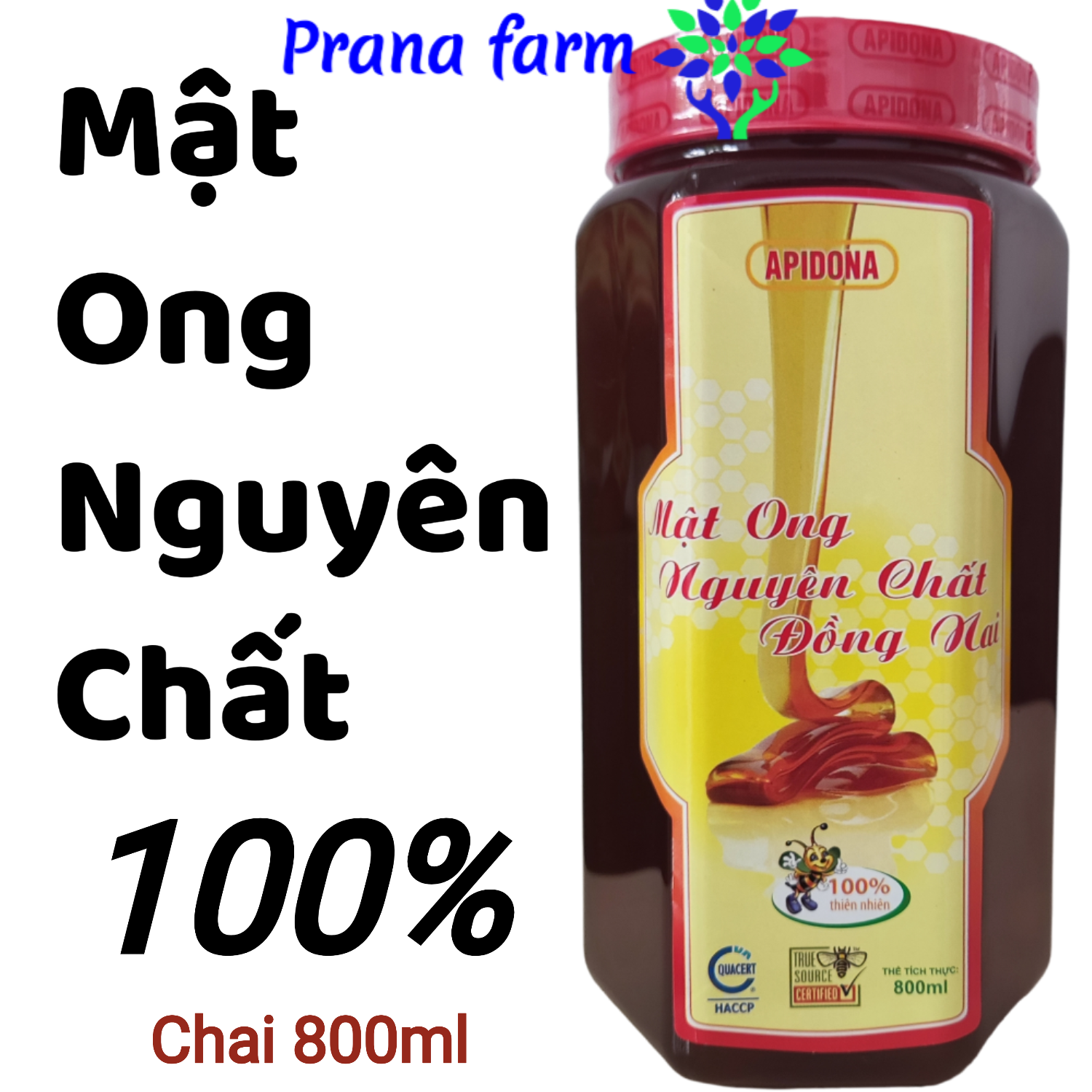 Mật ong nguyên chất 100% thiên nhiên chai 800ml Prana farm pure honey organic, golden nectar