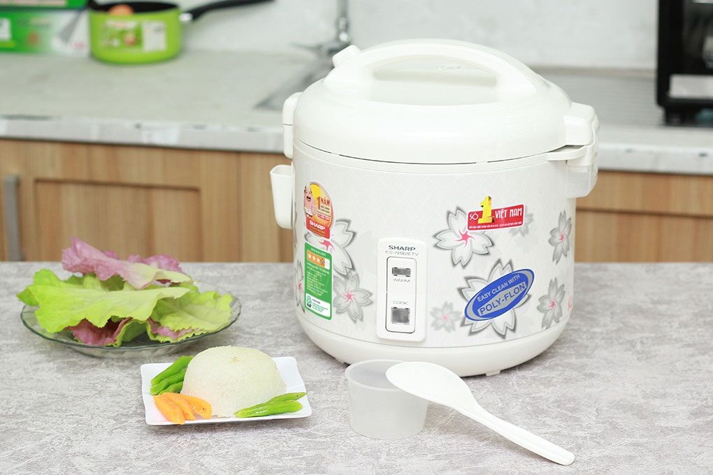 Nồi cơm điện sharp 1.8 lít ks-n182etv hàng trưng bầy mới 99% chính hãng 100% loại nồi: nồi cơm nắp gài dung tích: 1.8 lít, số người ăn 4 - 6 người công suất: 700 w lòng nồi dày: 1.2 mmhợp kim nhôm phủ chống dính