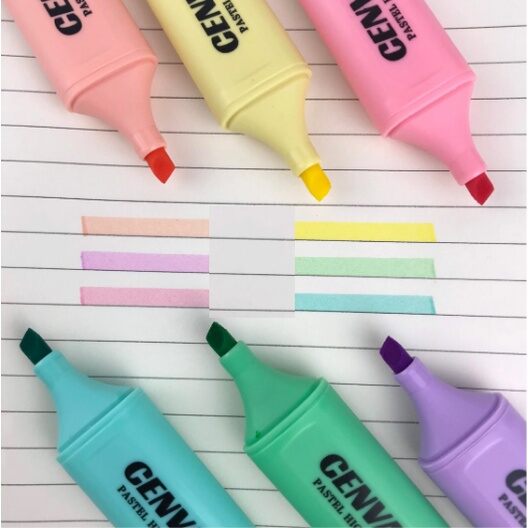 Combo 6 cây bút dạ quang lớn CENVAVA màu Pastel/ Highlighter pastel (mã: Mini-0509)