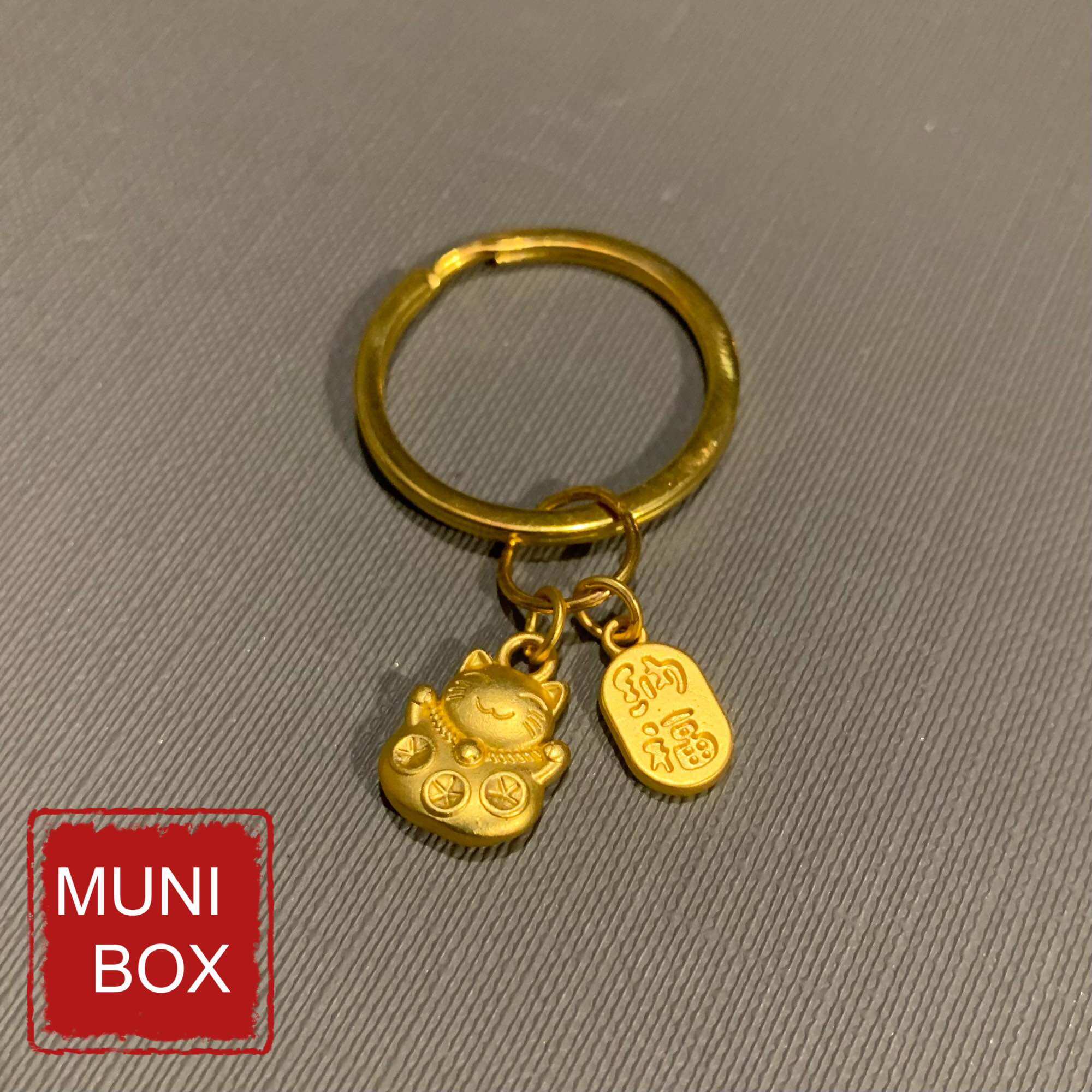 Móc khoá mèo thần tài may mắn mạ vàng mini cute