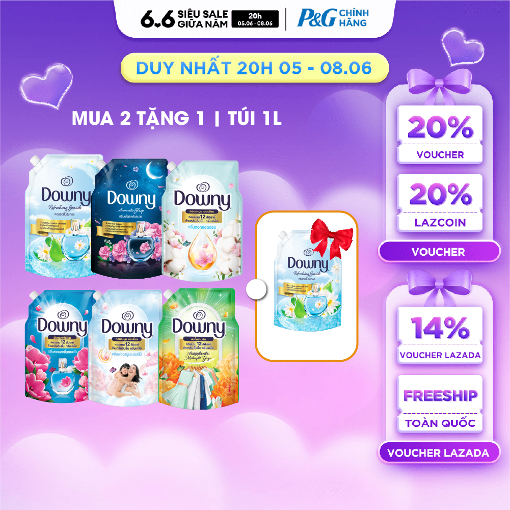[MUA 2 TẶNG 1] Combo 3 Nước Xả Vải Đậm Đặc DOWNY Hoa Đêm/ Bờ Biển Tươi Mát/ Giấc Ngủ Thư Thái/ Tinh Khôi/ Đam Mê/ Nắng Mai/ Bung Tỏa Hạnh Phúc/ Cotton Thuần Khiết Túi 1L