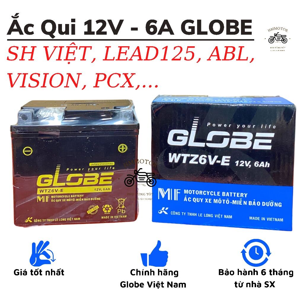 Ắc qui xe máy 12V- 6A Sh Việt, Vario, Vision, Lead