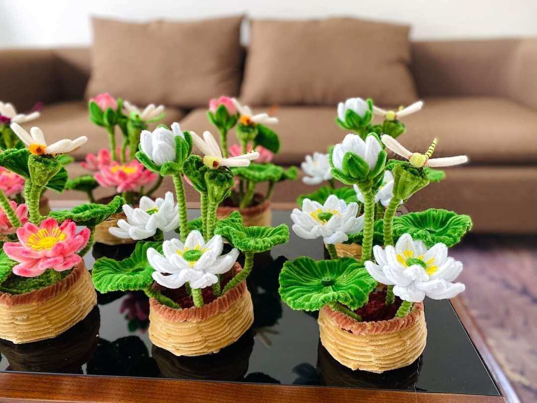 ( kèm túi đựng)chậu hoa kẽm nhung làm sẵn