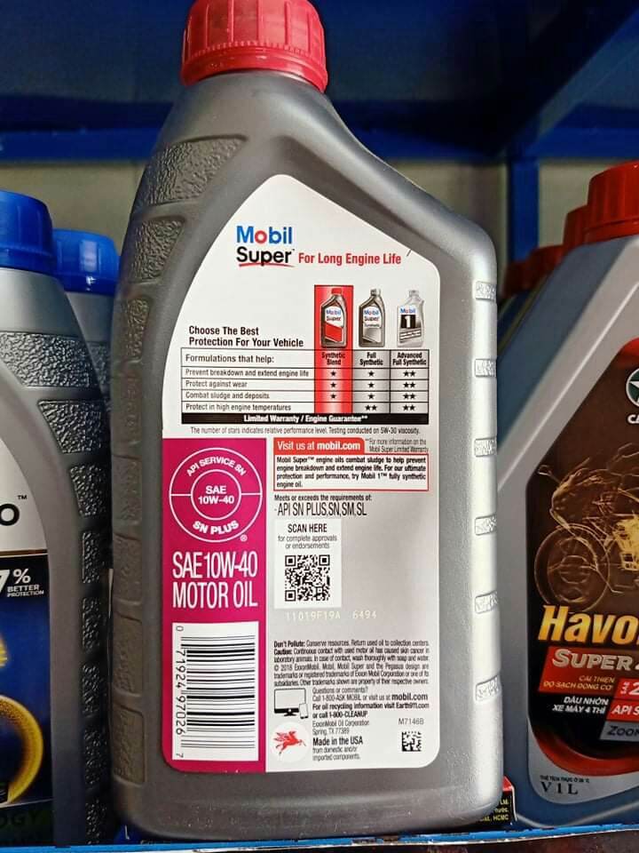 [HCM][Nhập khẩu từ Mỹ] Dầu nhớt Mobil Super 5000 10W40 (Dung tích 945ml)