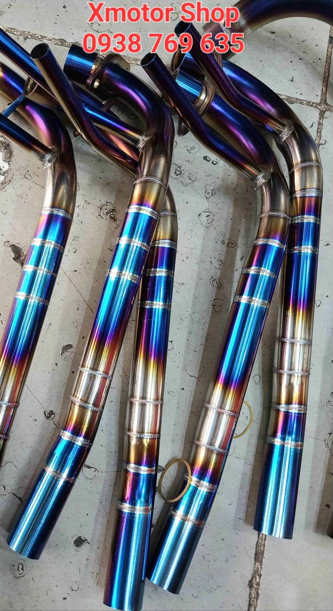 Cổ pô sirius jupiter taurus có ống hơi, inox304 mạ titan hàn nối pô zin.