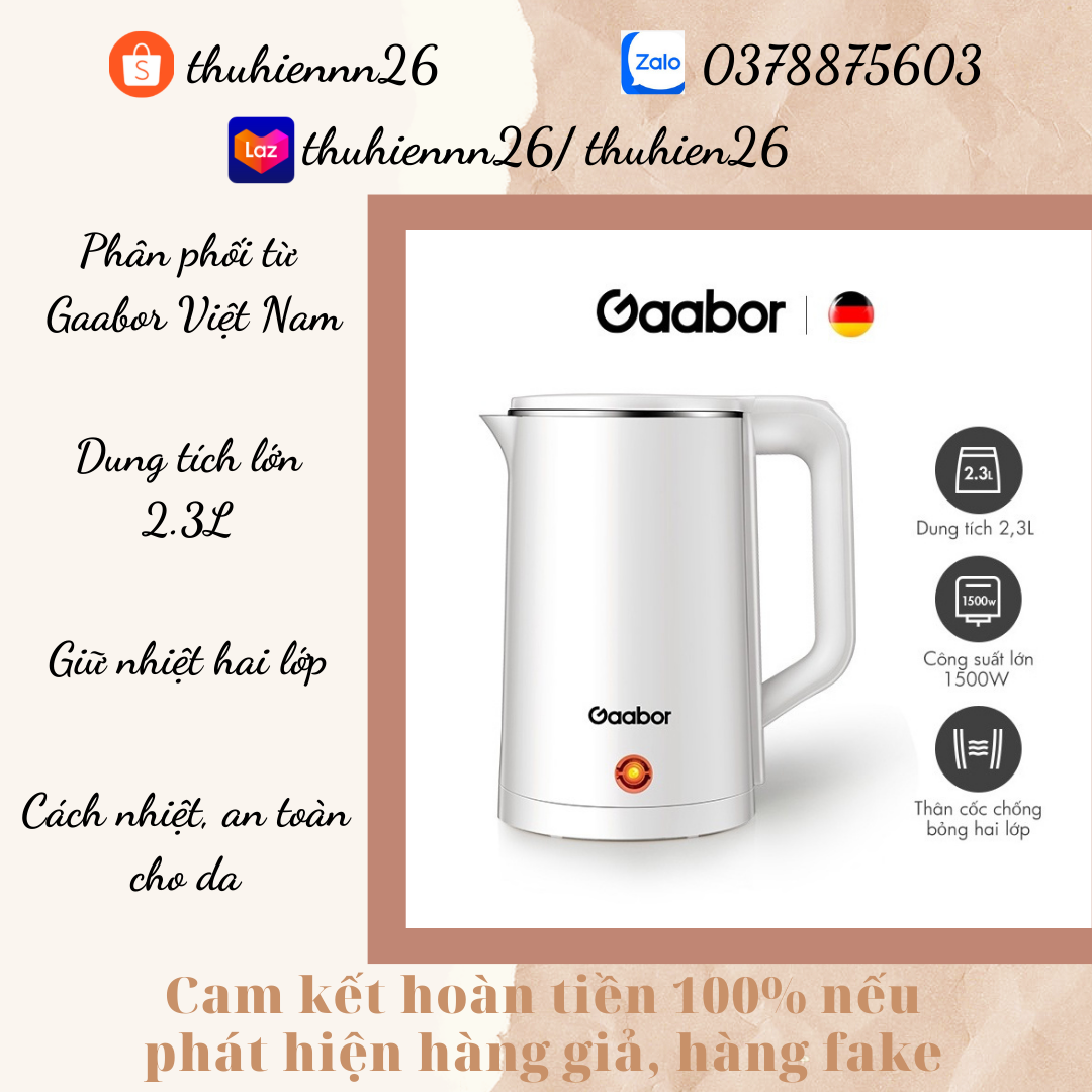 Bình đun siêu tốc gaabor gk-s23p dung tích lớn 2.3l - 1500w - thép