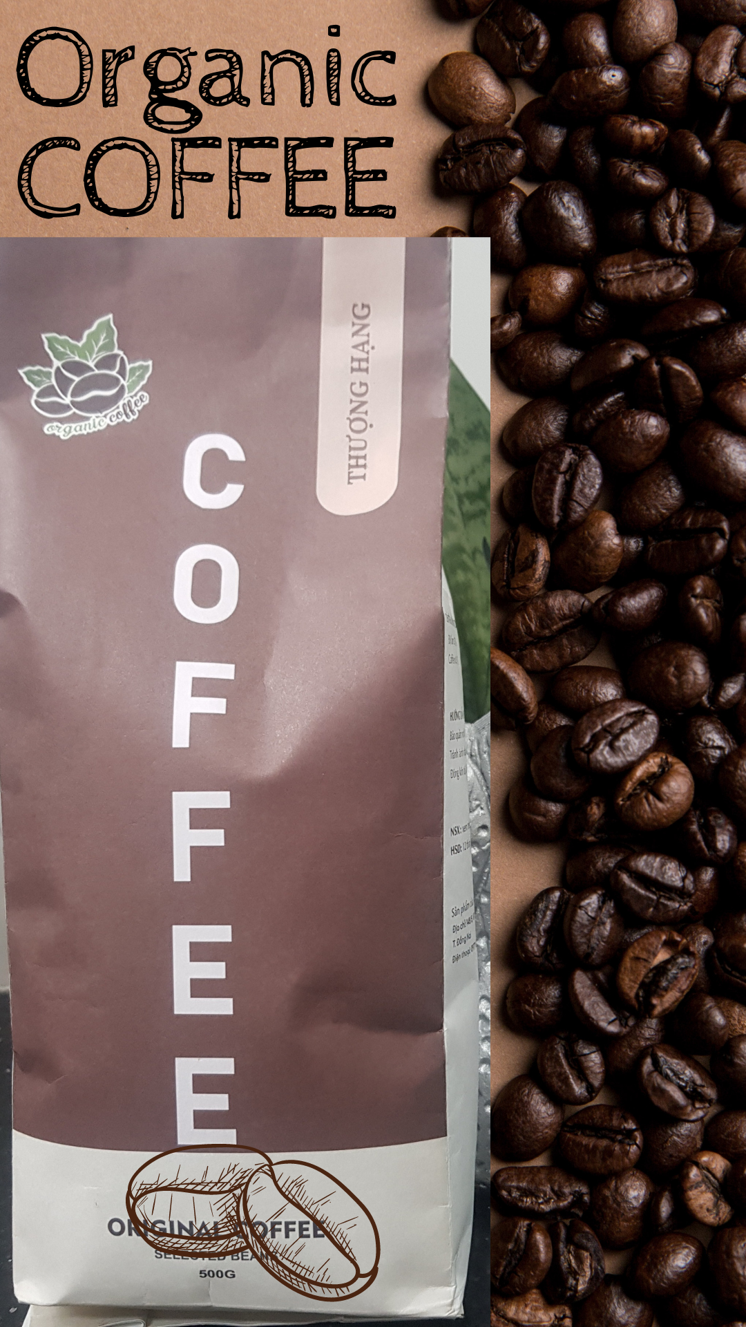 Cà phê rang mộc Robusta nguyên chất 100% gói 500g
