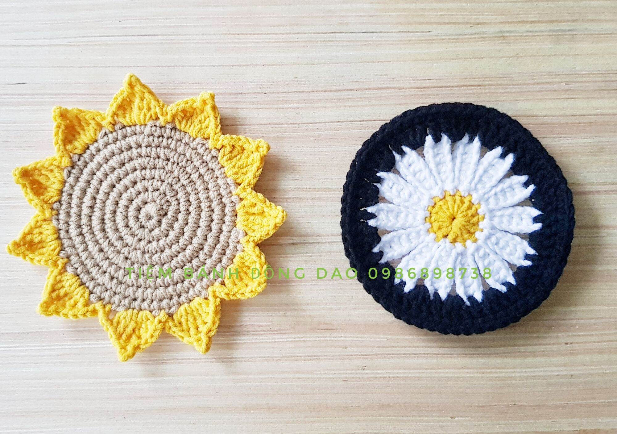 Đế lót ly bằng len hướng dương hoa cúc/ lót ly thấm nước móc len handmade