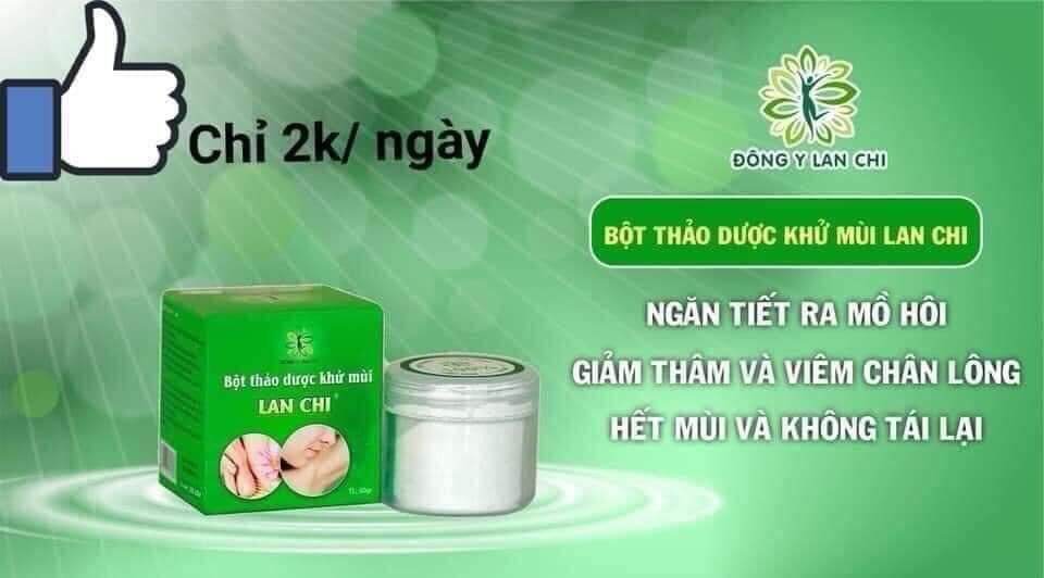Bột khử mùi lan chi của đông y lan chi giúp nách khô thoáng . khử mùi hôi ở nách . k còn thâm nách
