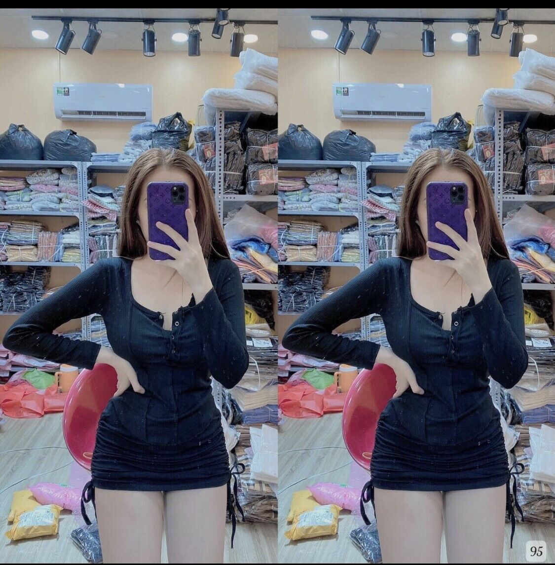 Áo thun gân tay dài vạt bầu