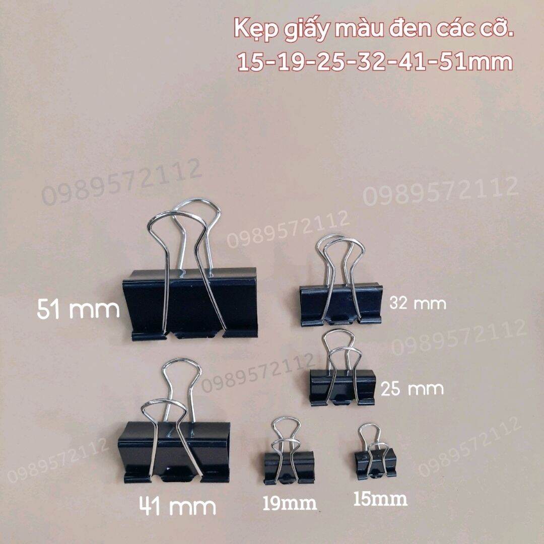Kẹp giấy màu đen (kẹp bướm) các cỡ 15mm-51mm.