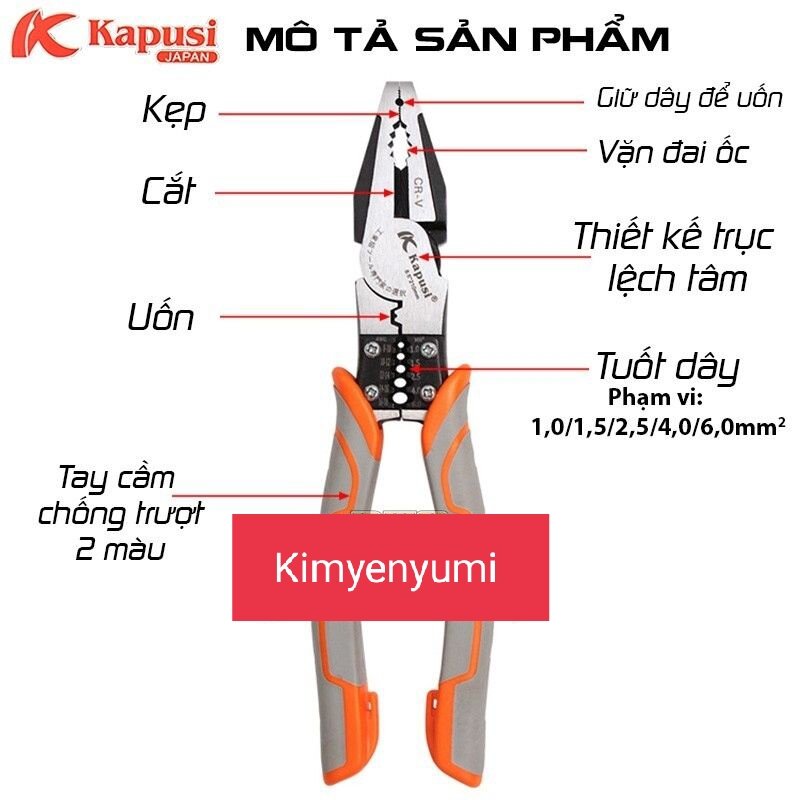 Kìm 3 Trong 1 Cắt Điện Nhọn Hiệu KAPUSI Hàng Cao Cấp Loại 1 Có Phân Loại Khi Mua Hàng