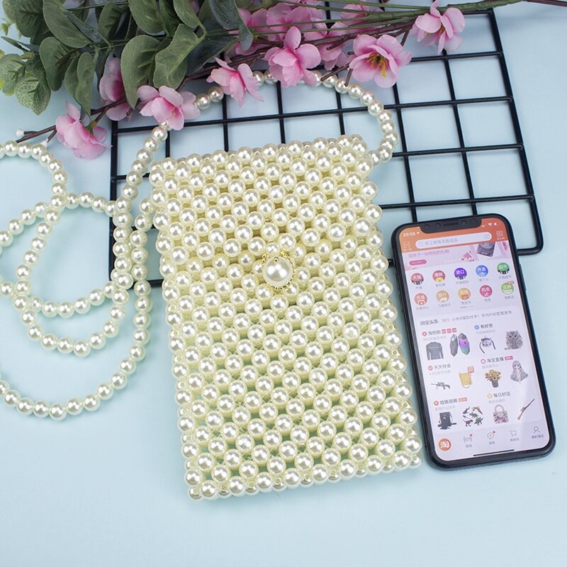 Túi đeo chéo mini dạng bì thư giả ngọc trai