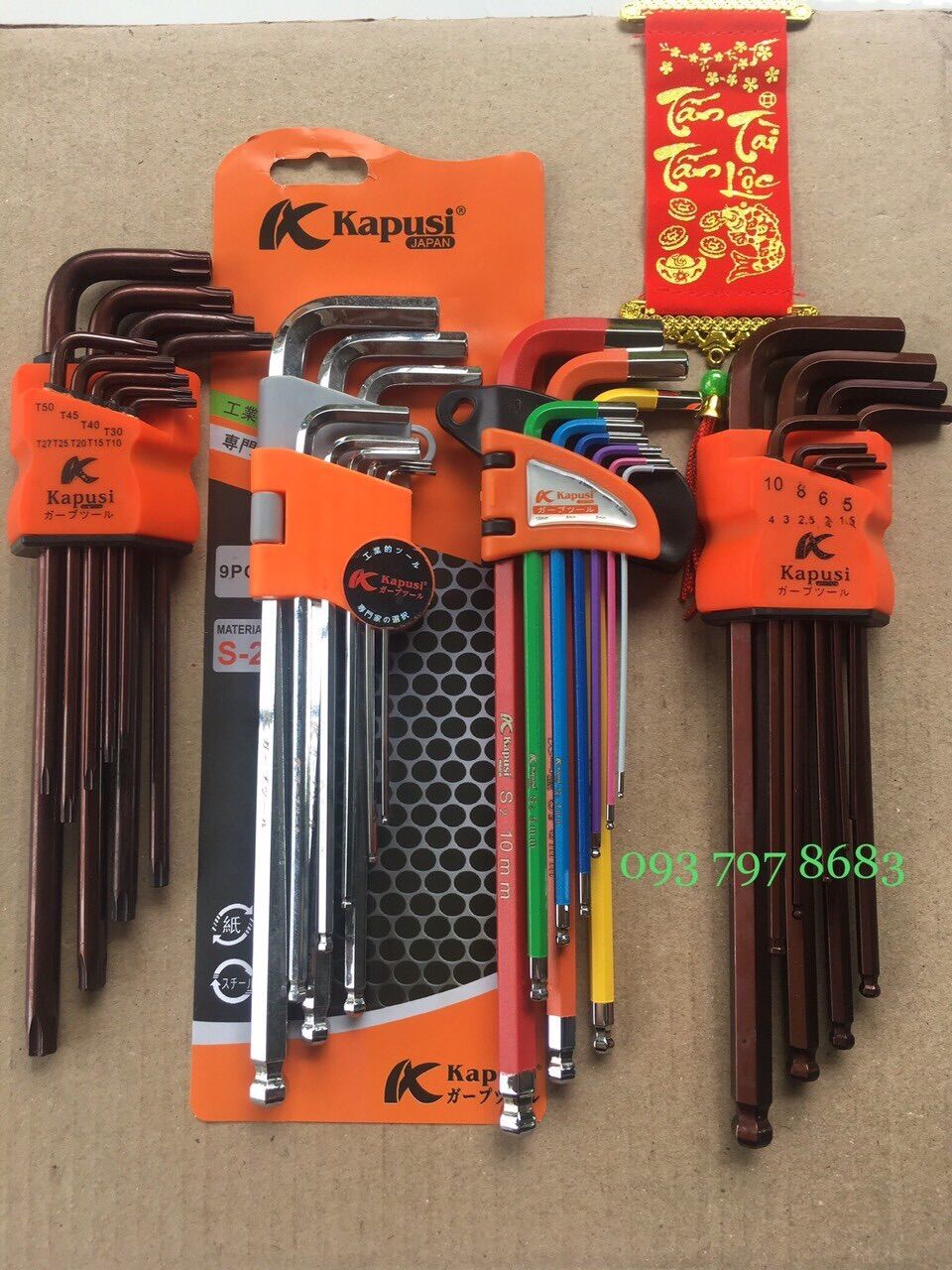 Hoa thị, lục giác đầu bi hãng kapusi nhật bản 9 cây chữ l 1.5-10mm, chất liệu thép cr-v