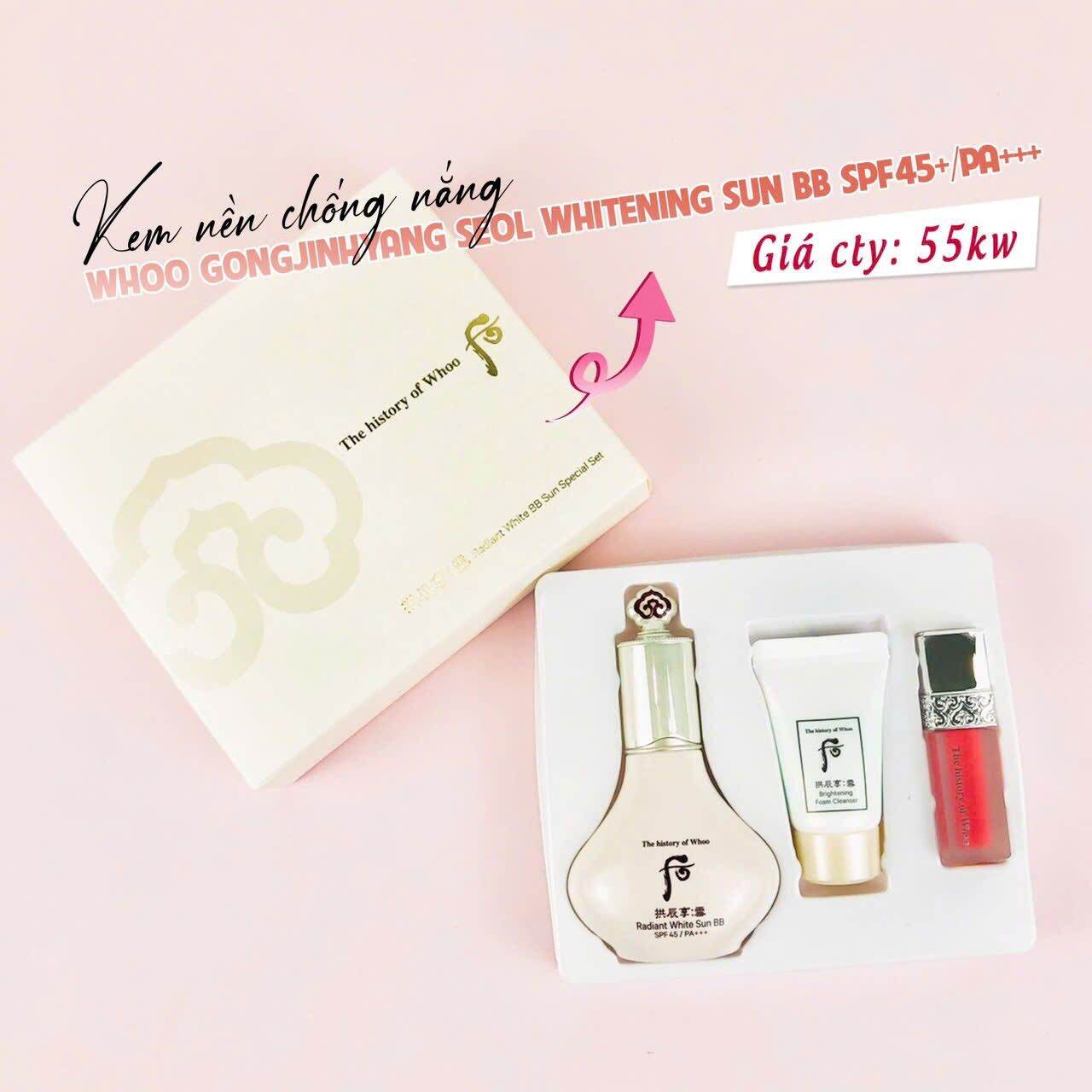Sét Kem Nền BB Whoo Trắng, Kem Nền Trang Hỗ Trợ Che Khuyết Điểm Dưỡng Trắng Chống Nắng Spf50+/pa+++ 40ml