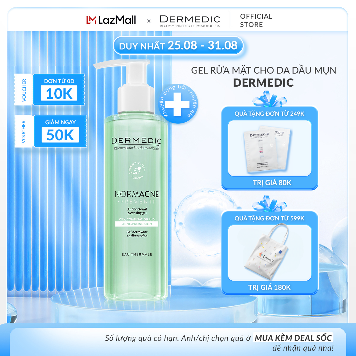 Gel làm sạch dành cho da dầu da mụn NORMACNE Antibacterial Cleansing Gel Dermedic 200ML - Dermedic