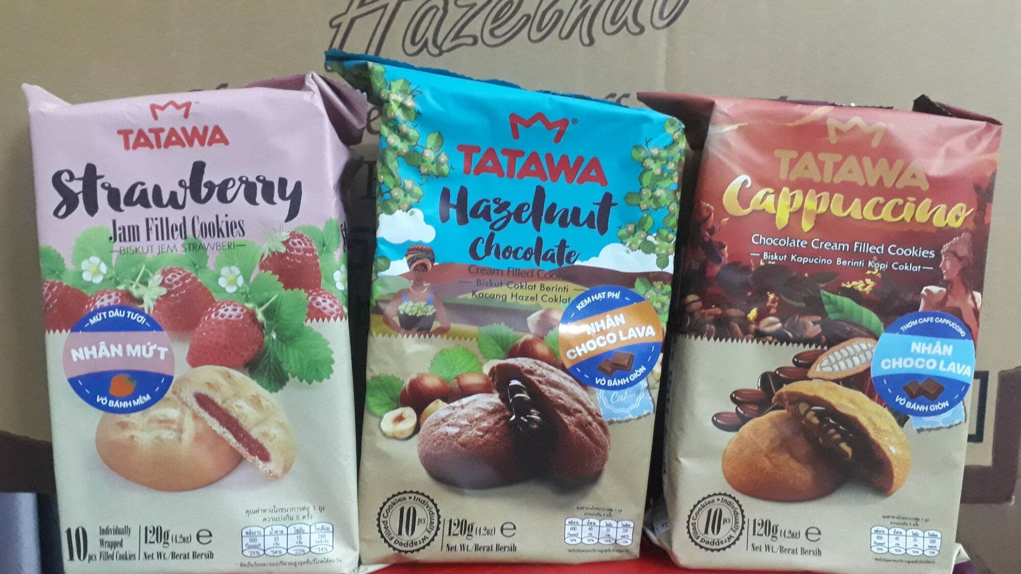 Bánh quy tatawa malaysia vỏ bánh giòn nhân socola lava kem hạt phỉ 120gr