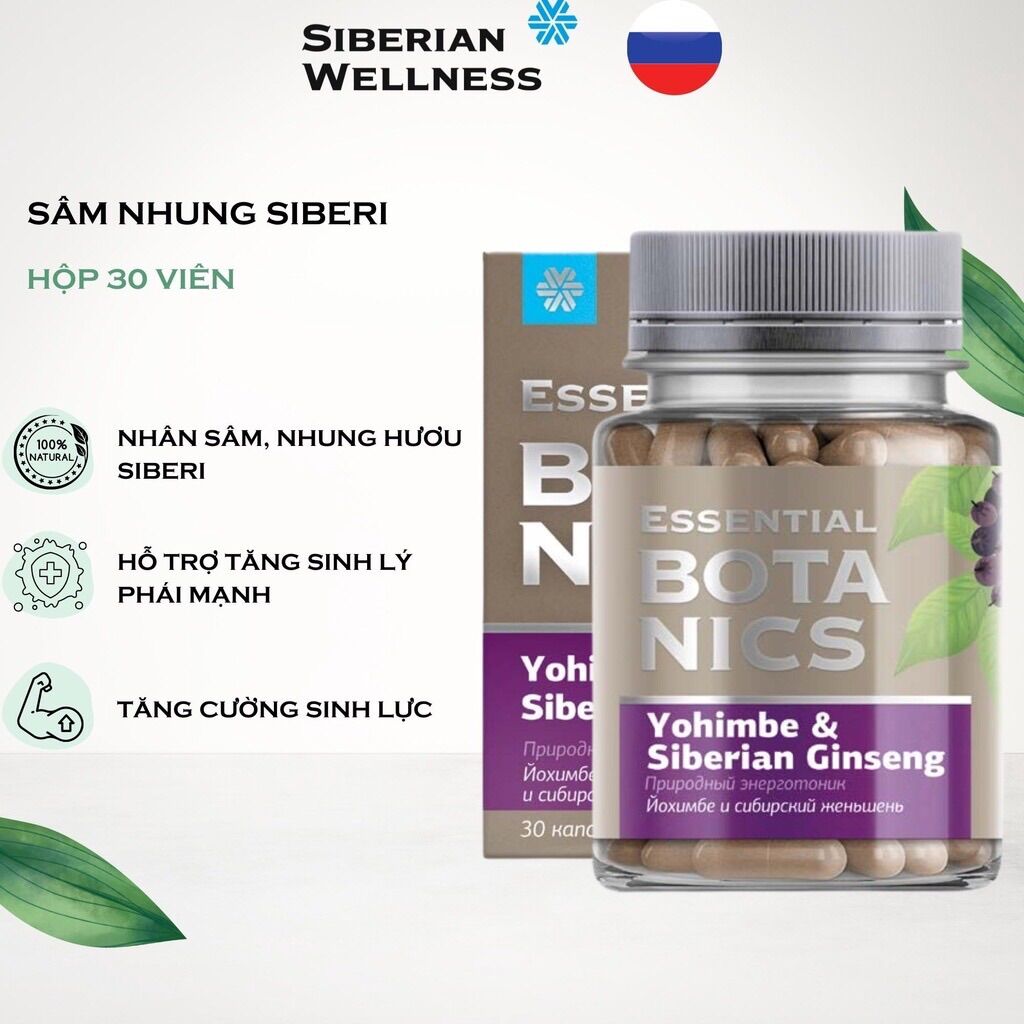 Sâm tăng cường sinh lý nam Essential Botanics Yohimbe & Siberian ginseng hộp 30 viên
