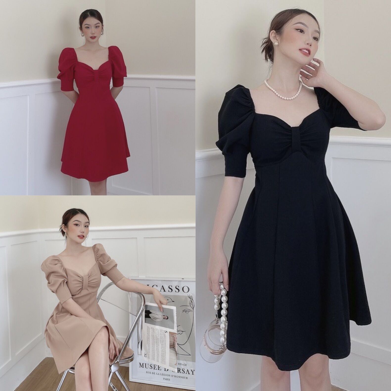 Đầm nơ ngực midi bigsize Kim Ngân 50 kg đến 90 kg