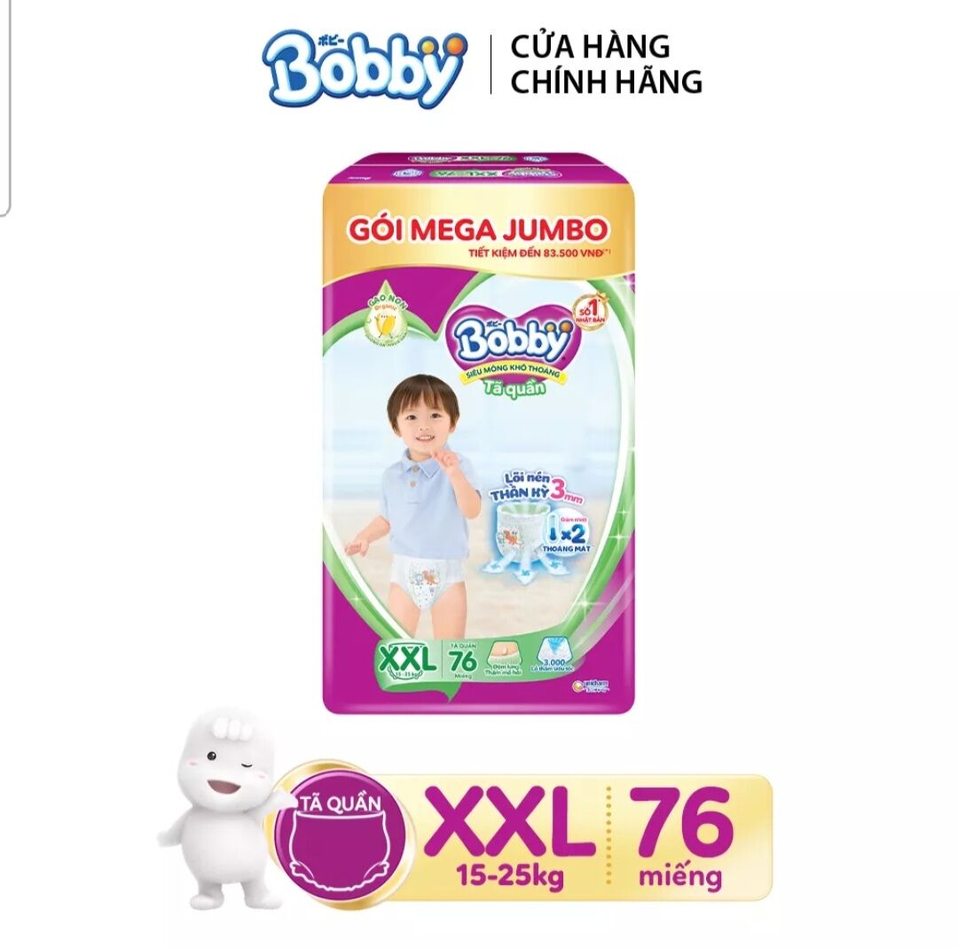 Tã/bỉm quần Bobby Mega Jumbo size XXL76+8