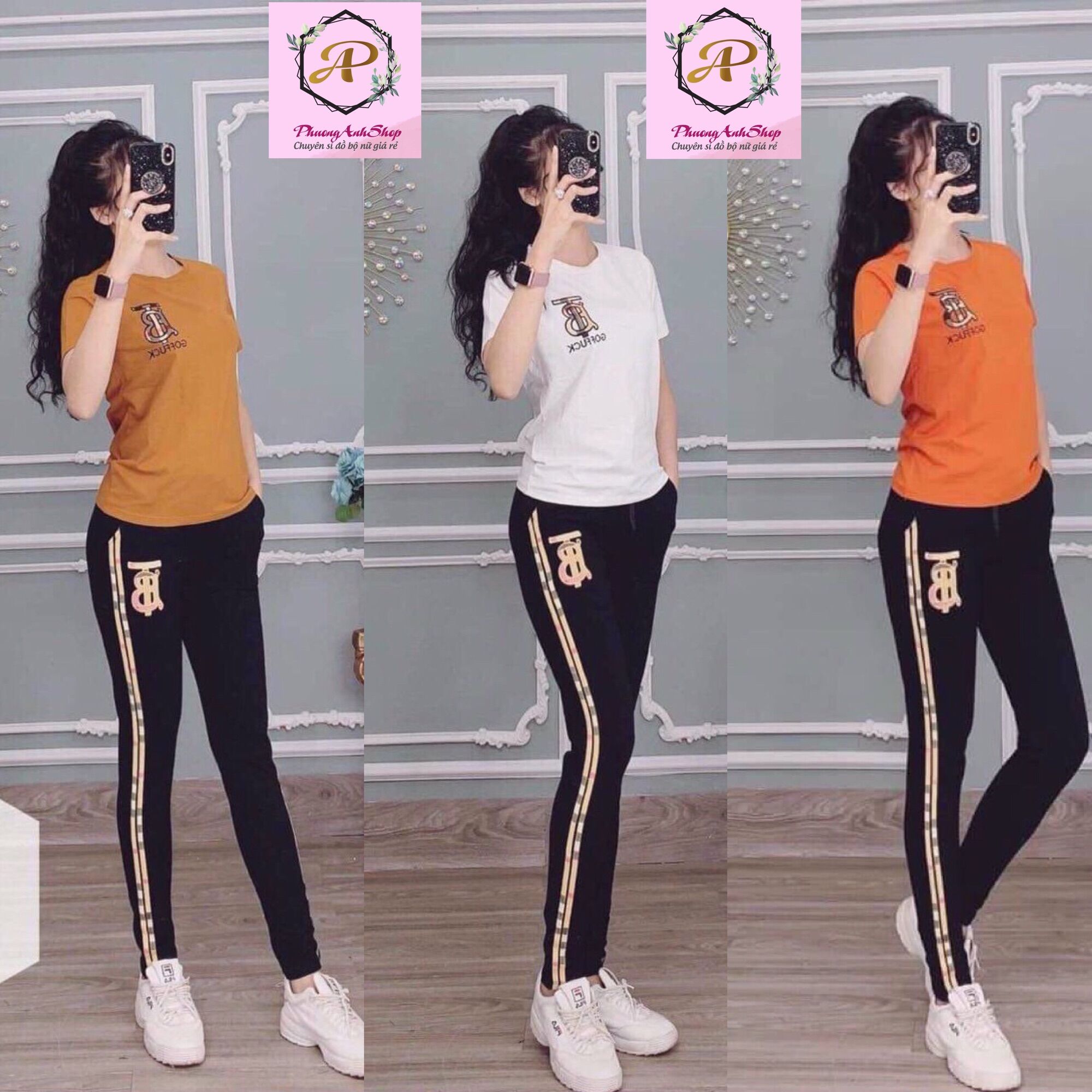 [HCM]ĐỒ BỘ NỮ THUN COTTON THÊU CHỮ PHỐI SỌC SANG TRỌNG